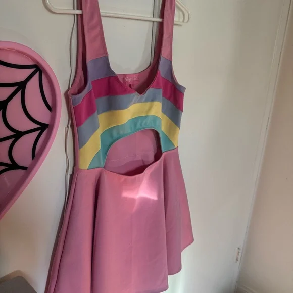 Sugar Thrillz Rainbow Cut Out Skater Dress Size L - Picture 3 of 5